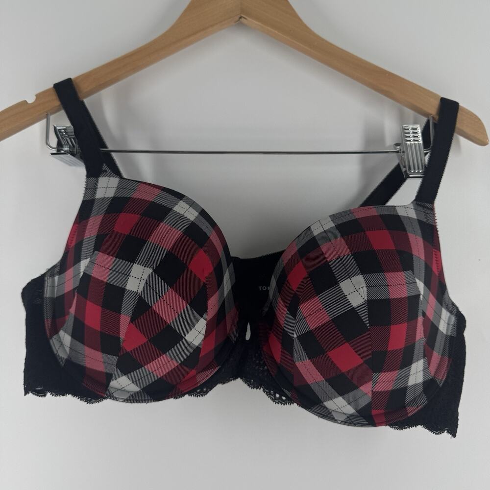 Torrid Curve Women's Red Black Plaid Checkered Underwire Bra 40C Lace Trim
